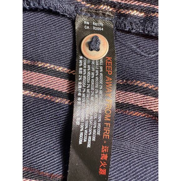 By Anthropologie Navy & Metallic Striped Tie Short Sleeve Peasant Blouse Top L - Picture 7 of 9